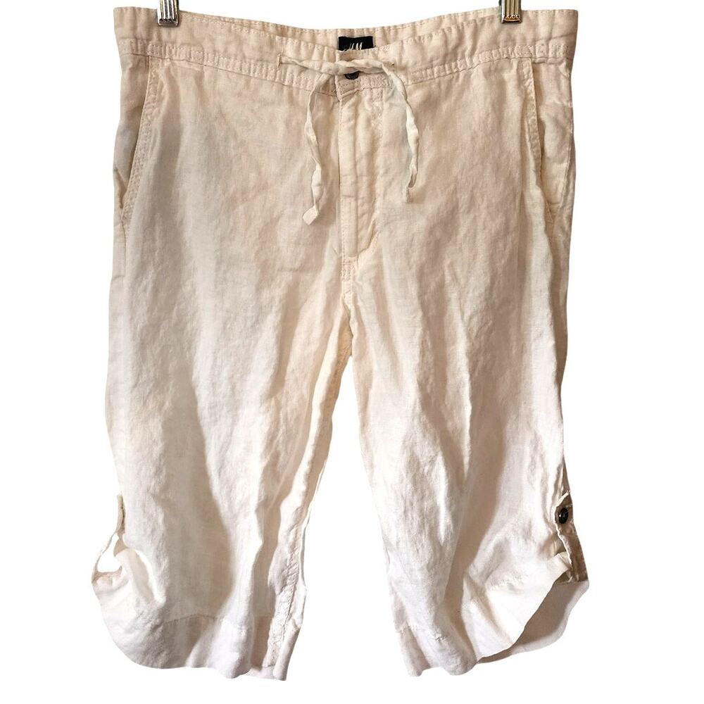 H&M White Gauze Capri Cropped Bermuda Relaxed Shorts Size 33R